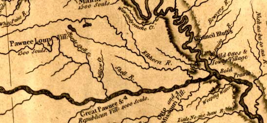 Part of the original map drawn by William Clark 1804-1806 containing later day Nebraska